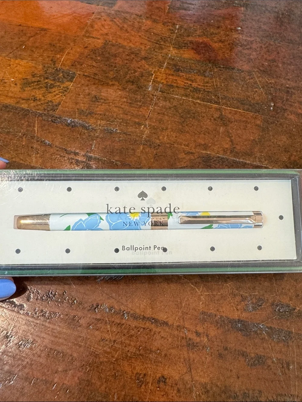 kate spade Blue & White Floral Ballpoint Pen with Gold Accents